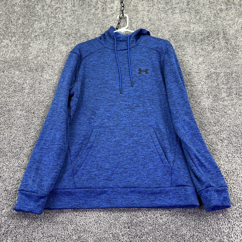 Under Armour Hoodie Mens Medium Blue Fleece Pullover Small Logo Kangaroo Pocket